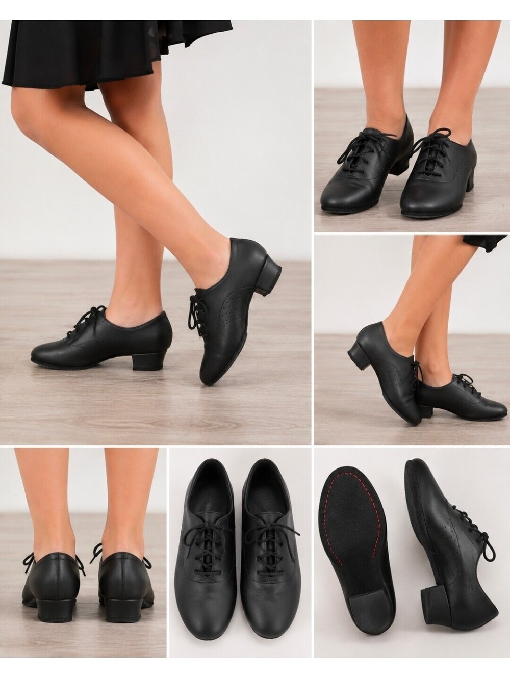 Kids Black Ballroom Latin Dance Shoes Lace Up Low Heel Suede Sole Youth Size 3